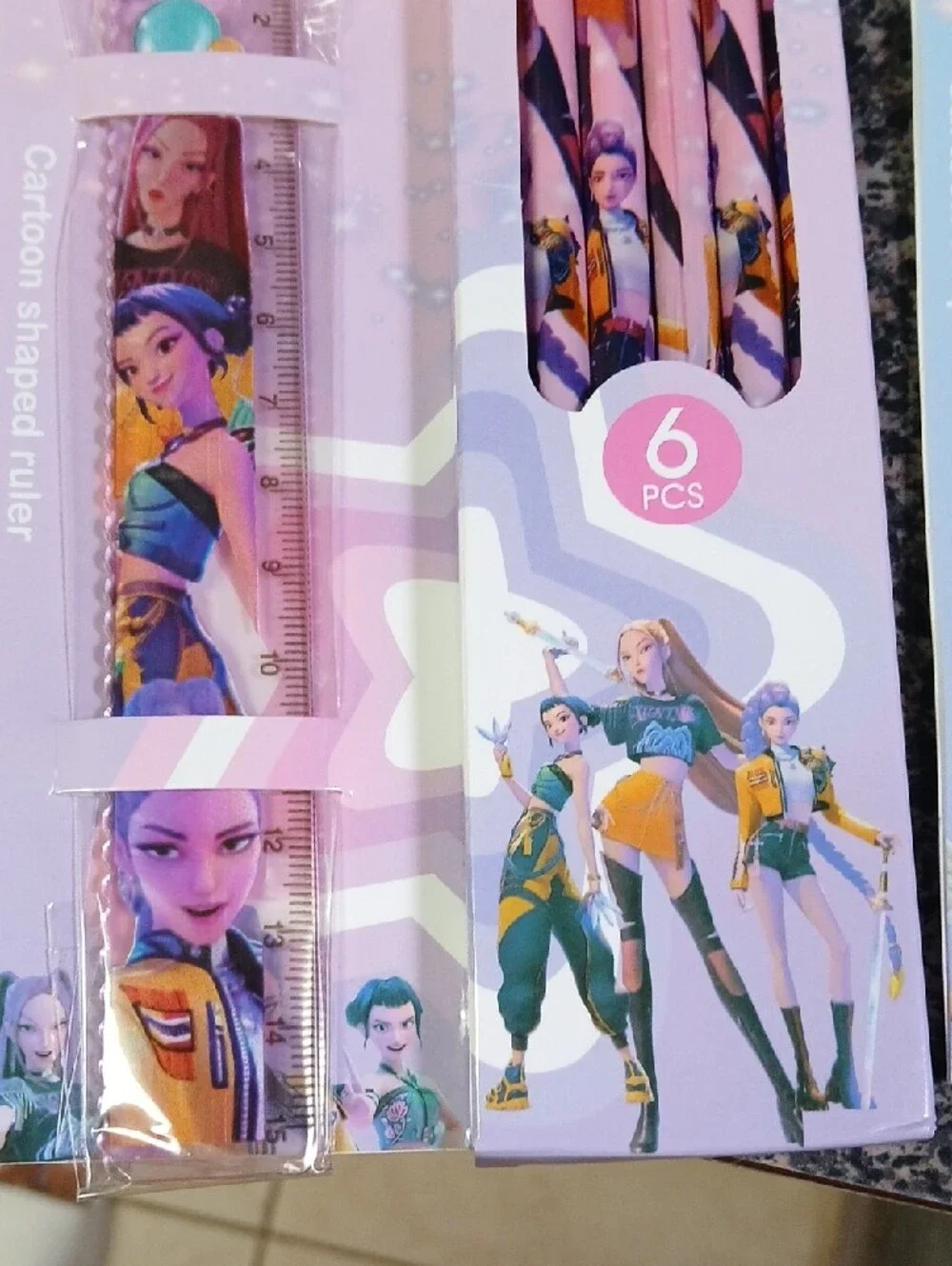 2 Pencil Set with Ruler - Pink or Blue Kpop DEMON HUNTER